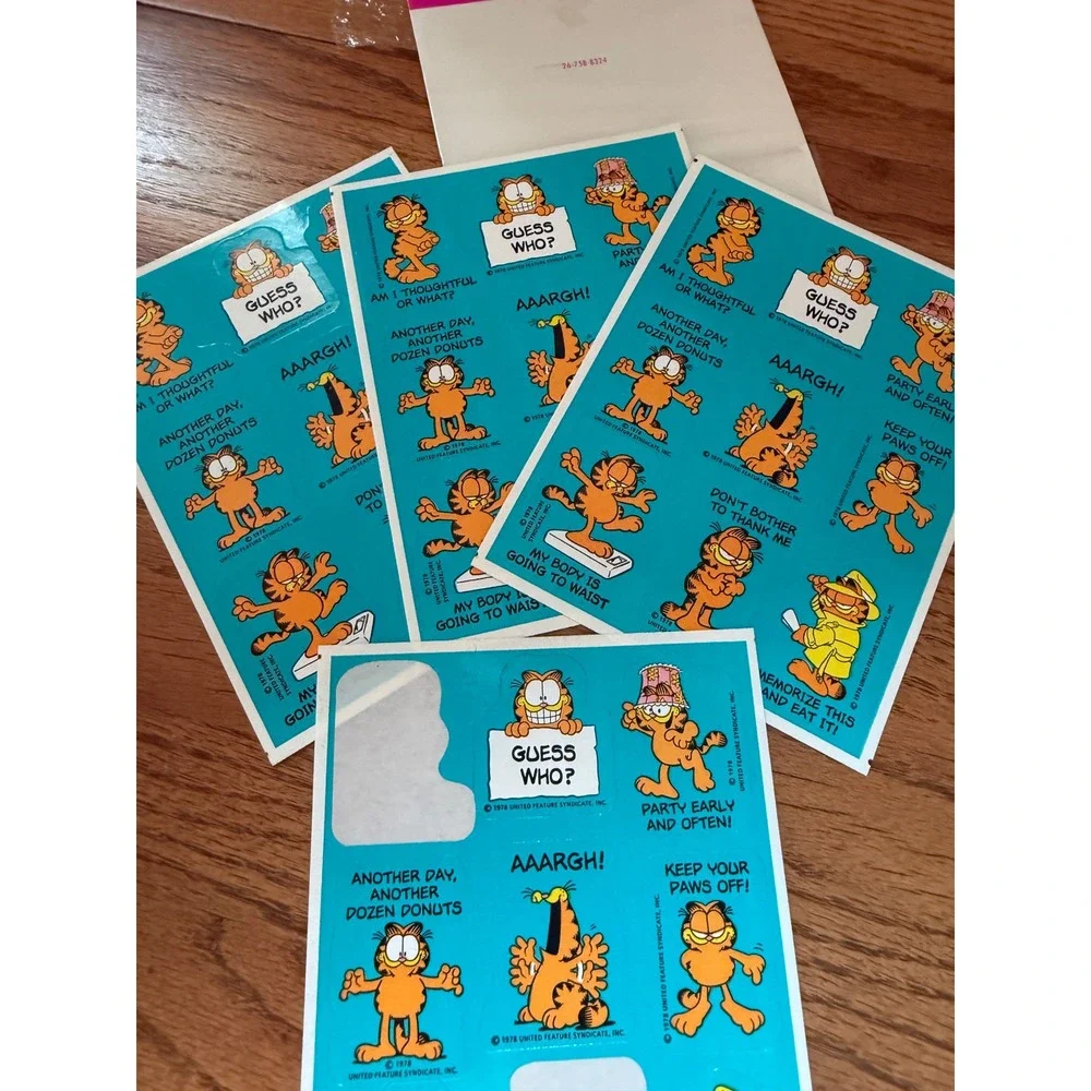 Vintage 1978 Garfield Hallmark Stickers 4 Sheets Jim Davis Comic Cat Blue Retro